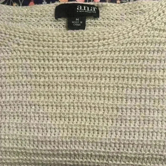 ANA Women's Long Sleeve Pullover Sweater, Size M, Off White with Gold Threads - Picture 6 of 6